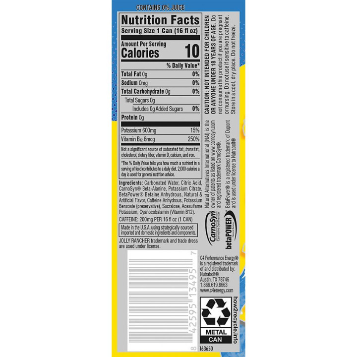 C4 Carbonated Energy Drink Jolly Rancher Blue Raspberry (16 fl oz)