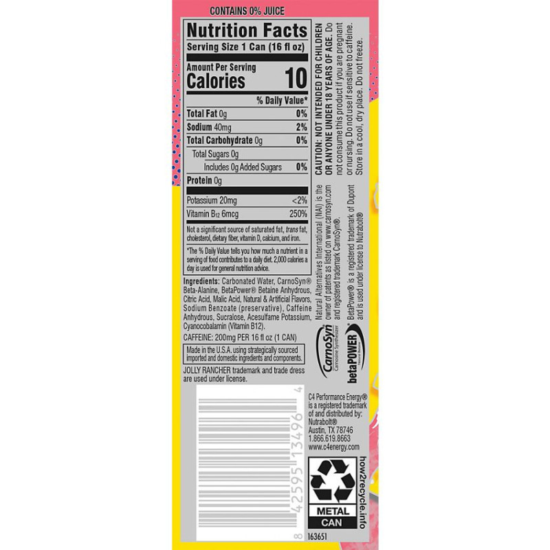 C4 Carbonated Energy Drink Jolly Rancher Watermelon (16 fl oz)