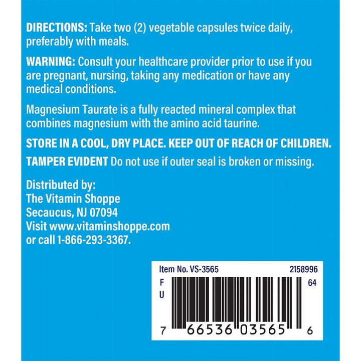 Magnesium Taurate 125 mg (180 veg cap)
