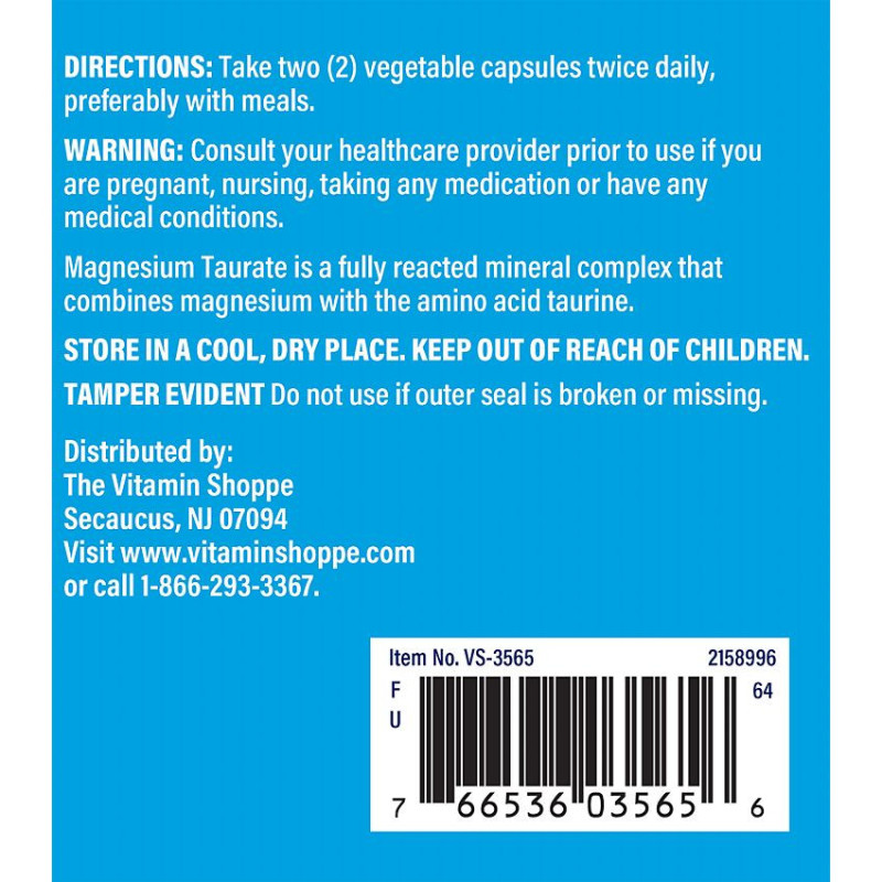 Magnesium Taurate 125 mg (180 veg cap)