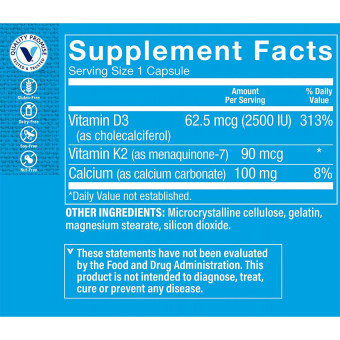 Vitamina D3 2500 UI & K2 90 mcg (60 cap)