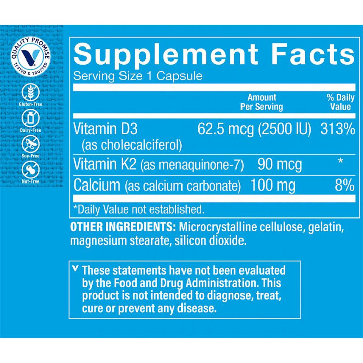 Vitamina D3 2500 UI & K2 90 mcg (60 cap)