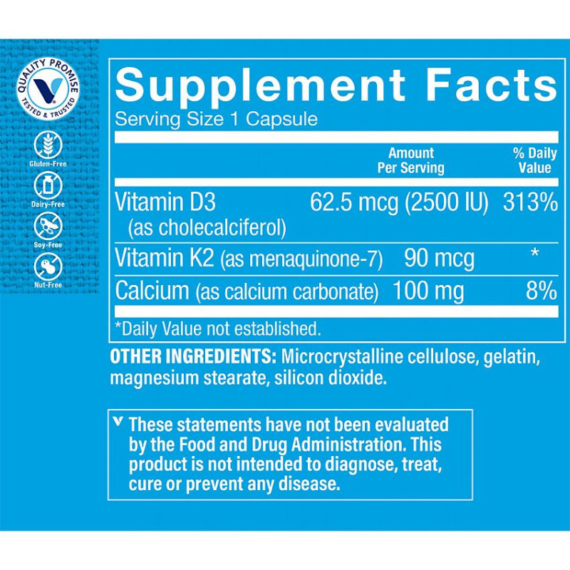 Vitamina D3 2500 UI & K2 90 mcg (60 cap)