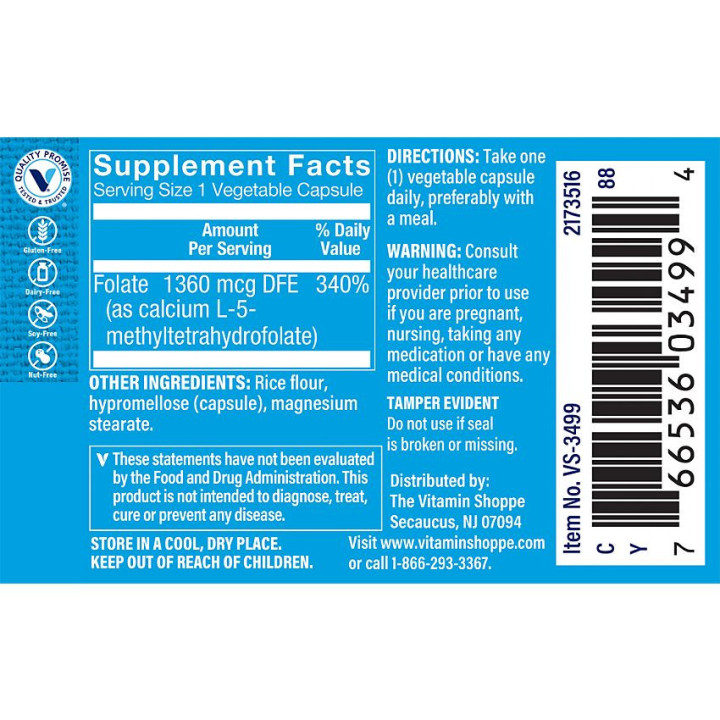 Methylfolate for Women's Health & Prenatal Support 800 mcg (60 veg cap)