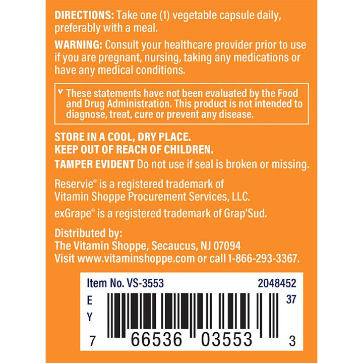 Reservie Trans-Resveratrol 500 mg (60 veg cap)