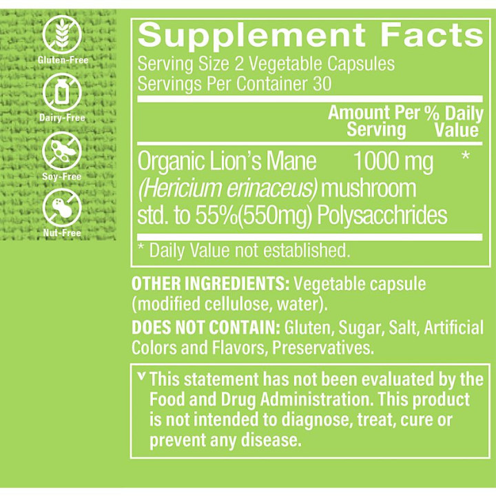 Lion's Mane Mushroom Formula 1000mg (60 veg cap)
