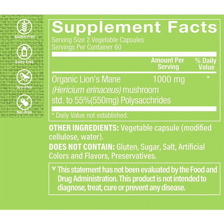 Lion's Mane Mushroom Formula 1000mg (120 veg cap)