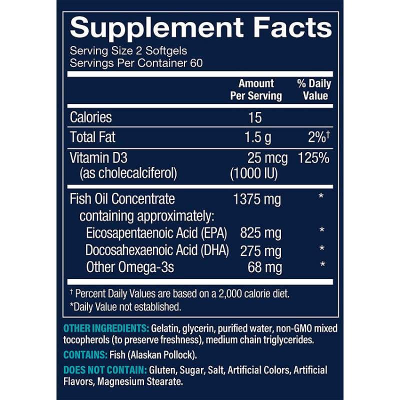 Vthrive Premium Wild Alaskan Fish Oil Minis w/ Vitamin D - EPA/DHA 1,100 mg  (120 Soft)