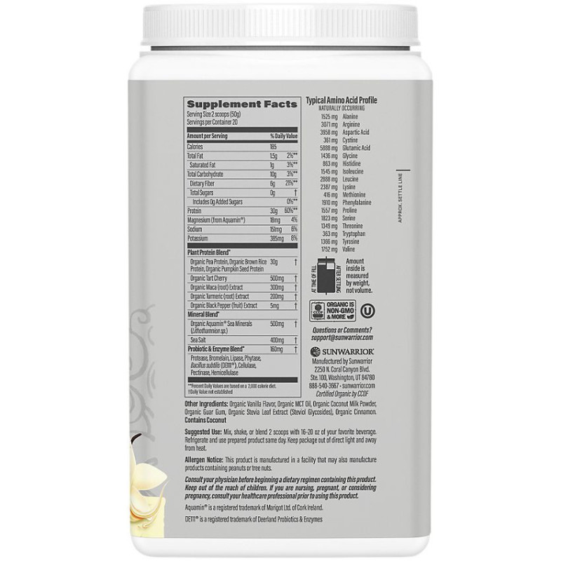 Sunwarrior Plant Based Active Protein Vainilla (20 serv) 2.2 lb