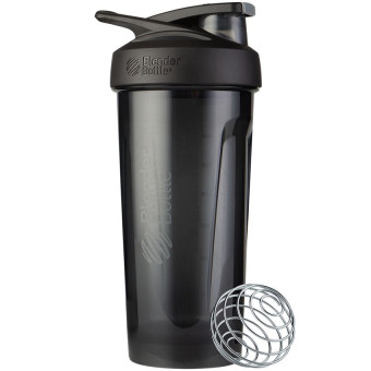 Blender Bottle Strada Tritan Shaker Bottle w/ Wire Whisk BlenderBall - Black (28 fl oz)