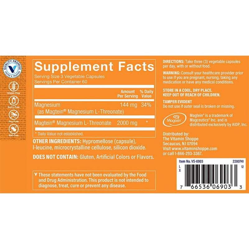 Magnesium L-Threonate w/ Magtein  (180 Cap)
