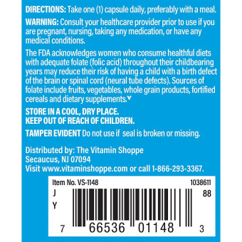 Ácido fólico - Folic Acid Vitamin B9 800 mcg (100 cap)