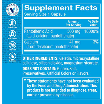 Pantothenic Acid Vitamina B5 500 mg (100 cap)