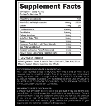 Bucked Up Pre-Workout Blue Raz (30 serv)