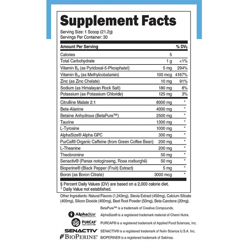 Bulk Clinically Dosed  Pre-Workout  Tropical Punch (30 serv) 1.42 lb