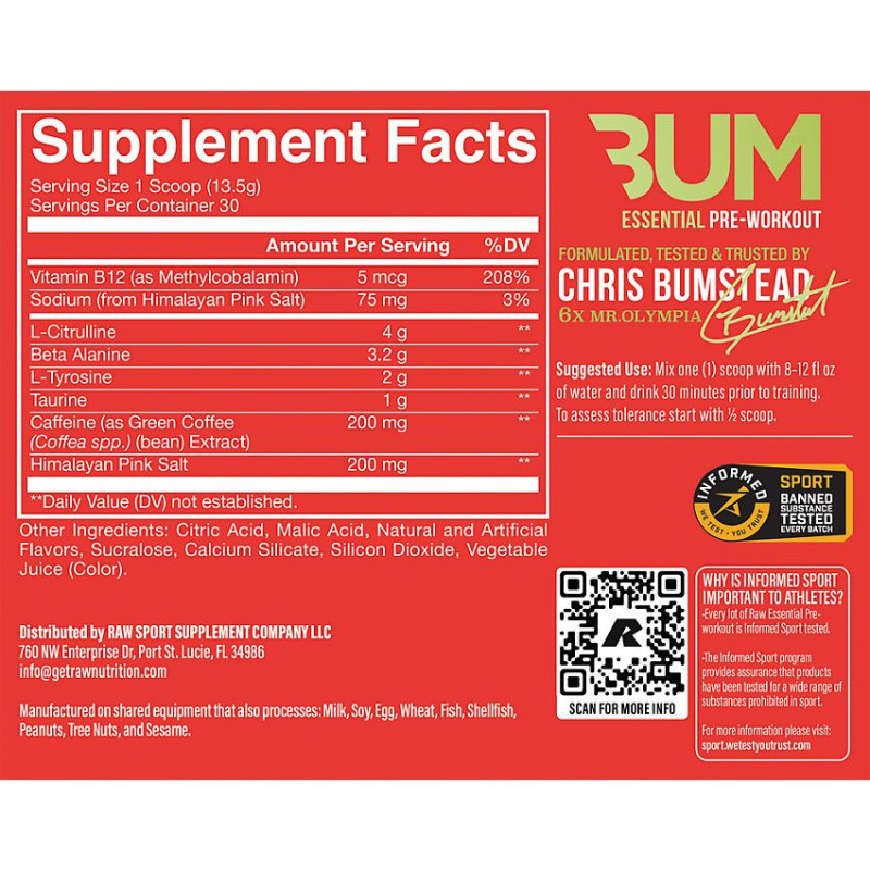 CBUM Essential Pre-Workout Powder Sour Watermelon (30 Serv)