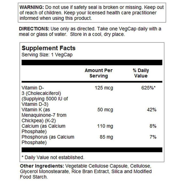 Solaray Vitamin D3 & K2 5000 IU (60 veg caps)