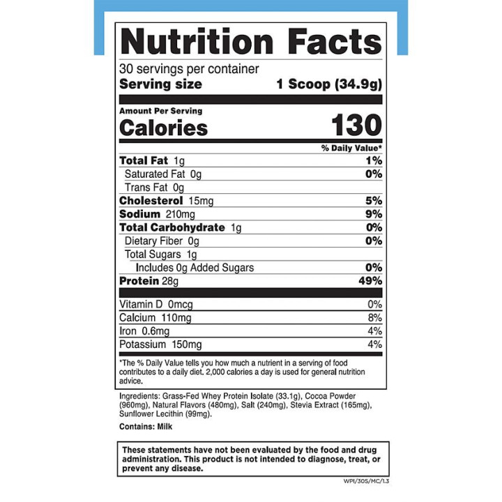 Grass Fed Isolate Milk Chocolate (30 serv) 2.18 Lbs