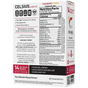 Celsius Powder Drink Mix Cranberry Lemon (14 packets)