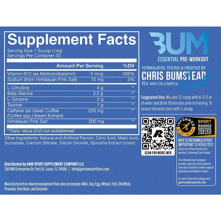 CBUM Essential Pre-Workout Powder Blue Raspberry (30 Serv)