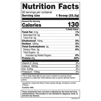 Grass Fed Isolate Unflavored (30 serv) 2.2 lbs