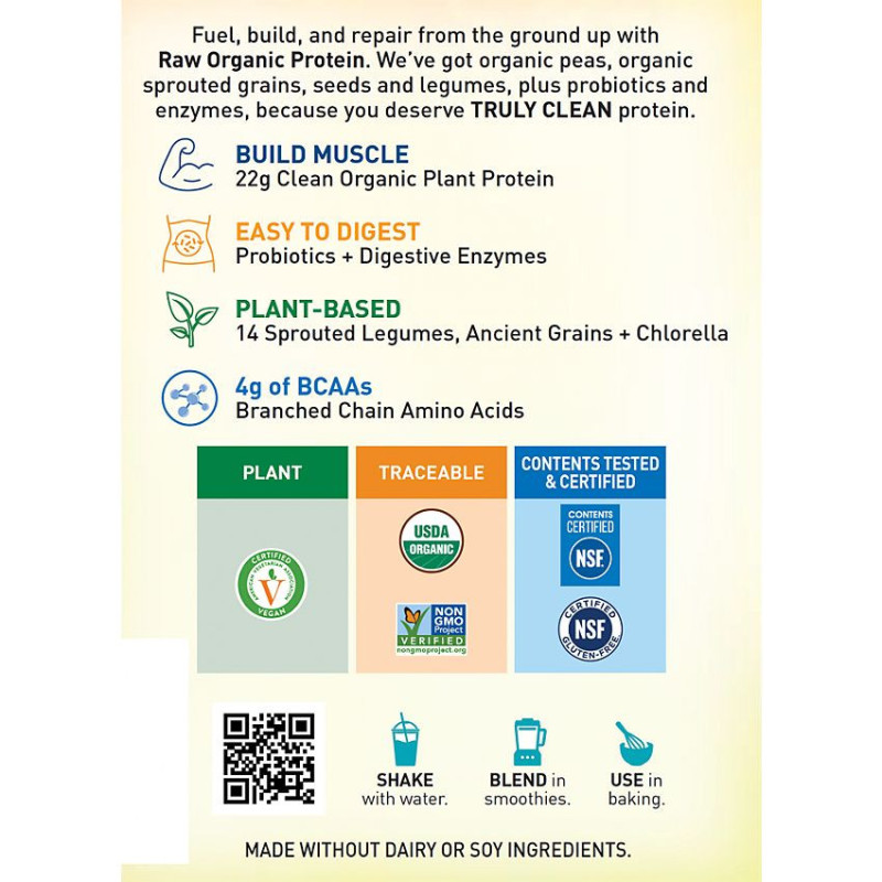 Raw Organic Plant Protein Unflavored (20 serv) 1.25 lb