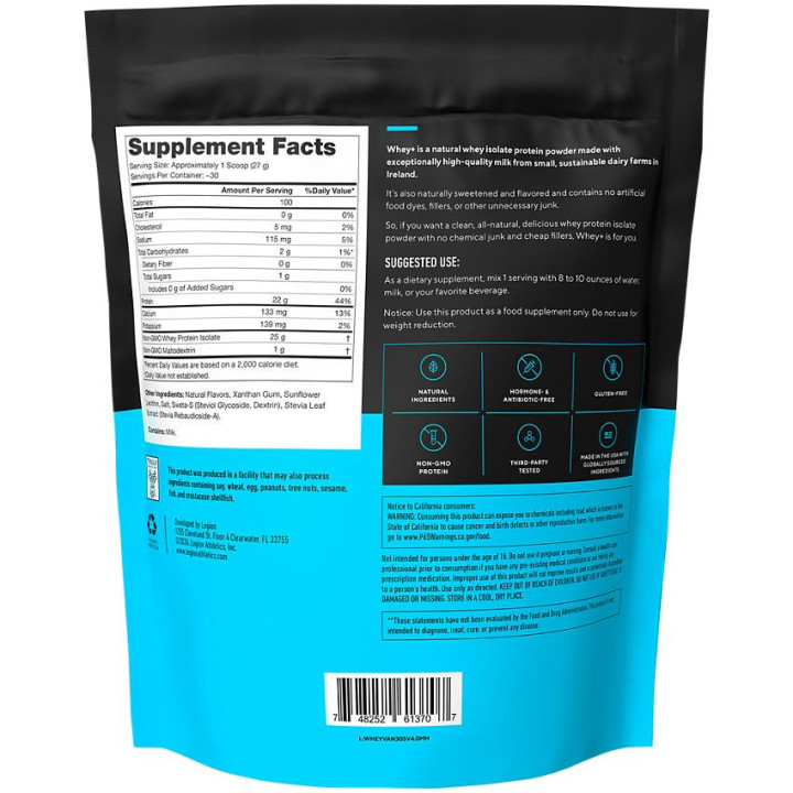 Whey+ Grass Fed Protein Isolate French Vanilla 1.78 lbs. (30 serv)