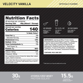 Platinum Hydro Whey Velocity Vanilla (40 serv) 3.5 lb