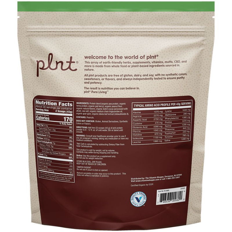 Plnt Organic Protein Chocolate Peanut (30 serv) 2.84 lb
