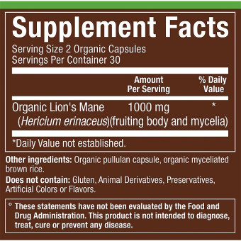 Plnt Organic Lion's Mane 1000mg (60 cap)