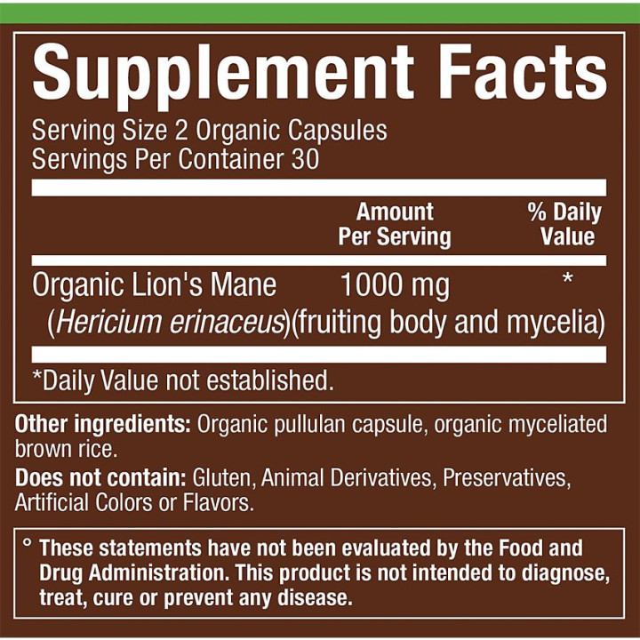 Plnt Organic Lion's Mane 1000mg (60 cap)