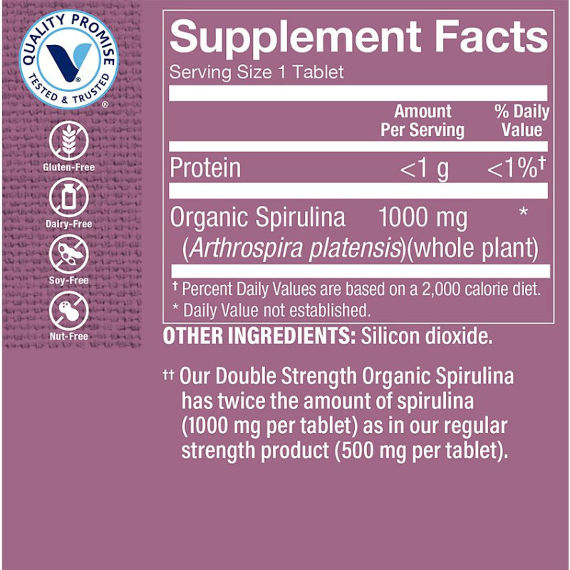 Double Strength Organic Spirulina 1,000 mg (120 tab)