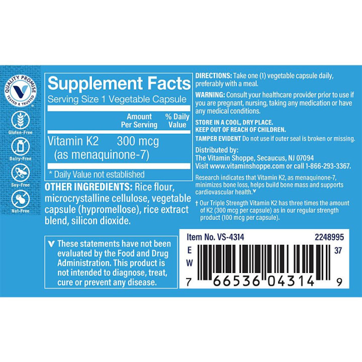 Triple Strength Vitamin K2 300mcg (60 cap)