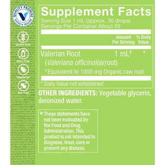 Valerian Root Extract Organic Alcohol Free 1000 mg (2 fl oz)