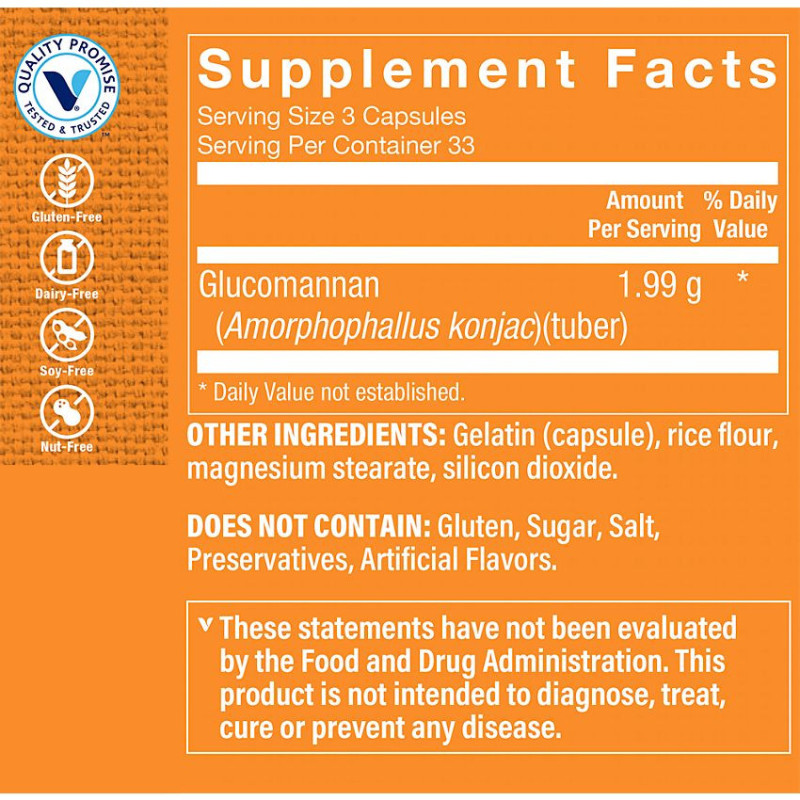 Glucomannan Soluble Fiber from Konjac Root (100 Cap)