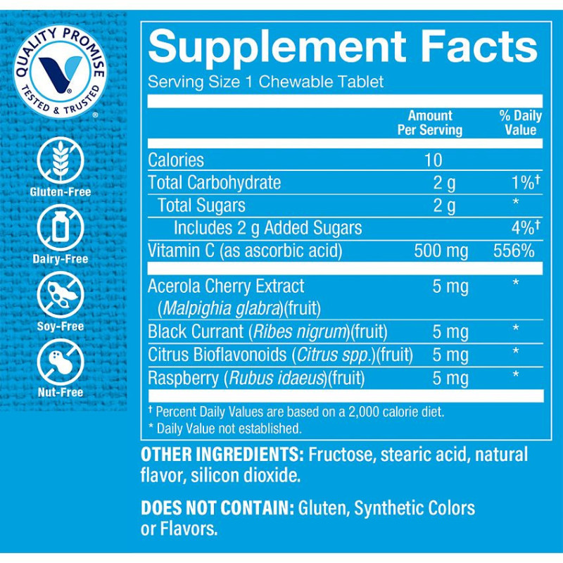 Chewable Vitamin C-500 with Acerola 500 mg Cherry (100 chews)