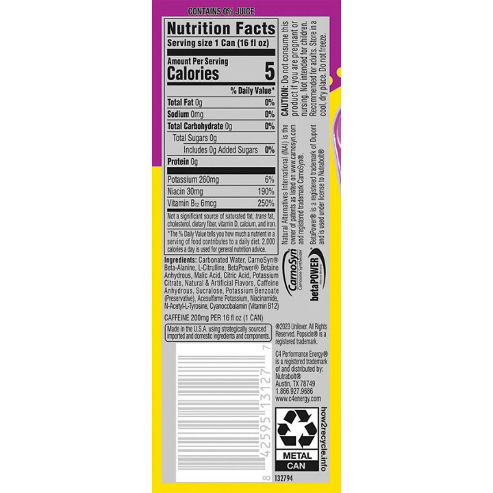 C4 Carbonated Energy Drink Popsicle Grape (16 fl oz)