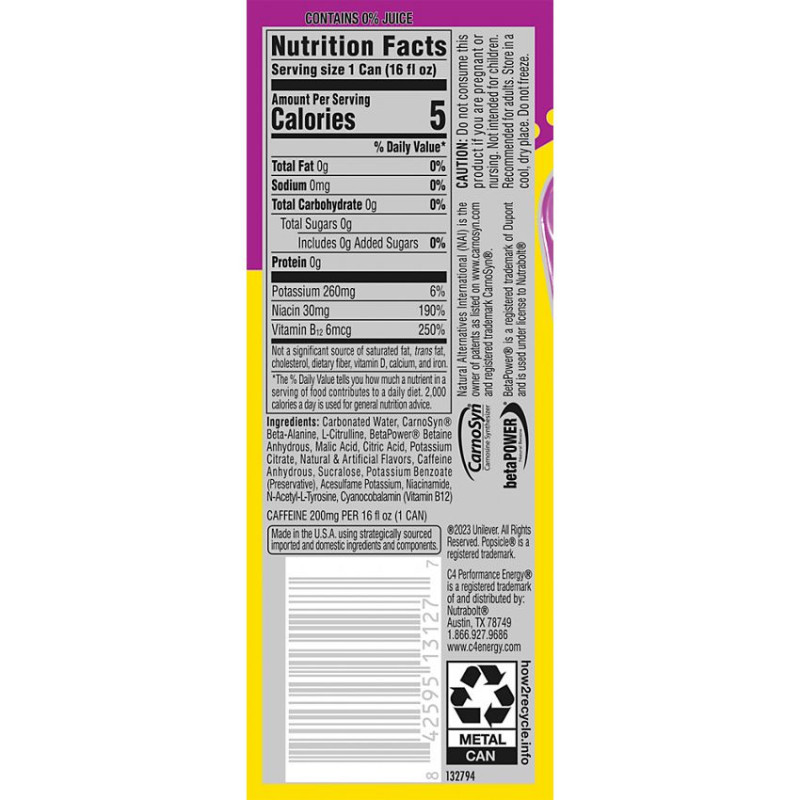 C4 Carbonated Energy Drink Popsicle Grape (16 fl oz)