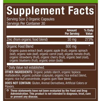 Plnt Organic Zinc Whole Food (60 cap)