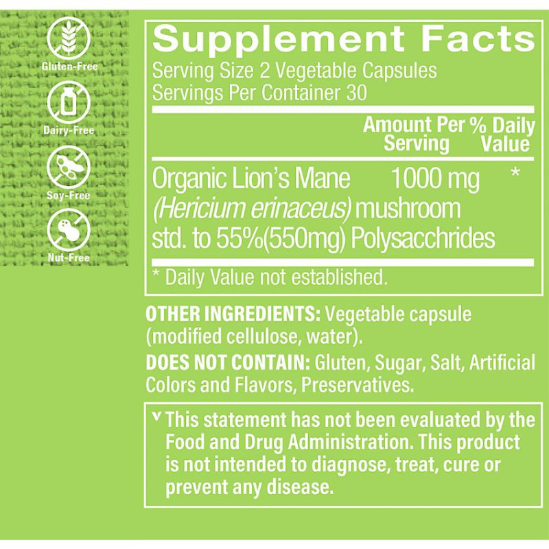 Lion's Mane Mushroom Formula 1000mg (60 veg cap)