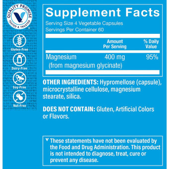 Magnesium Glycinate 400 mg per 4 caps veg (240 cap veg)
