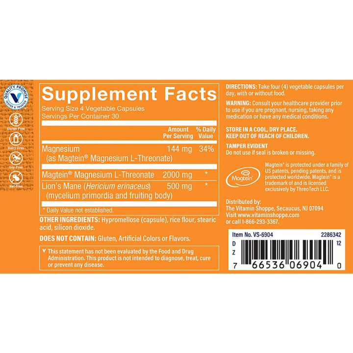Magnesium L-Threonate w/ Lion's Mane & Magtein  (120 Cap)