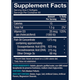 Vthrive Premium Wild Alaskan Fish Oil Minis w/ Vitamin D - EPA/DHA 1,100 mg  (120 Soft)