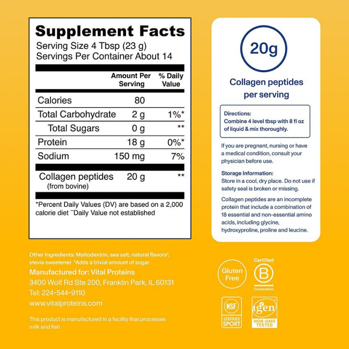 Vital Proteins Collagen Peptides Powder 20 g Vainilla (14 Serv)