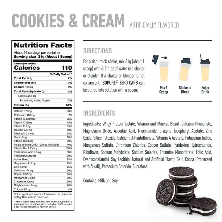 Isopure Zero Carb Cookies & Cream (44 serv) 3 lb
