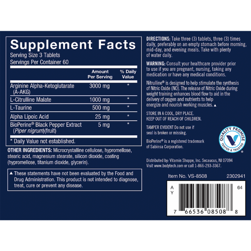 BodyTech Nitrulline  A-AKG 3000 mg (180 Tab)