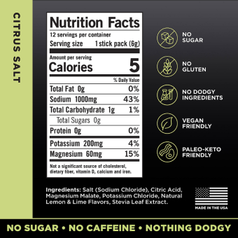 LMNT Electrolyte Drink Mix Citrus Salt (12 stick packs)