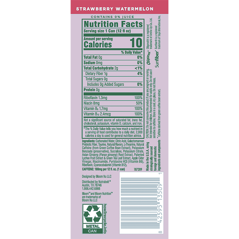 Bloom Sparkling Energy Drink Strawberry Watermelon (12 fl oz)