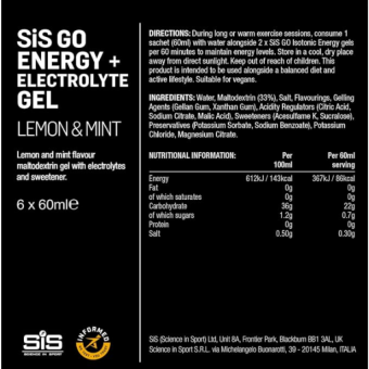 SIS Isotonic Energy Gel + Electrolytes Lemon & Mint (1 gel)