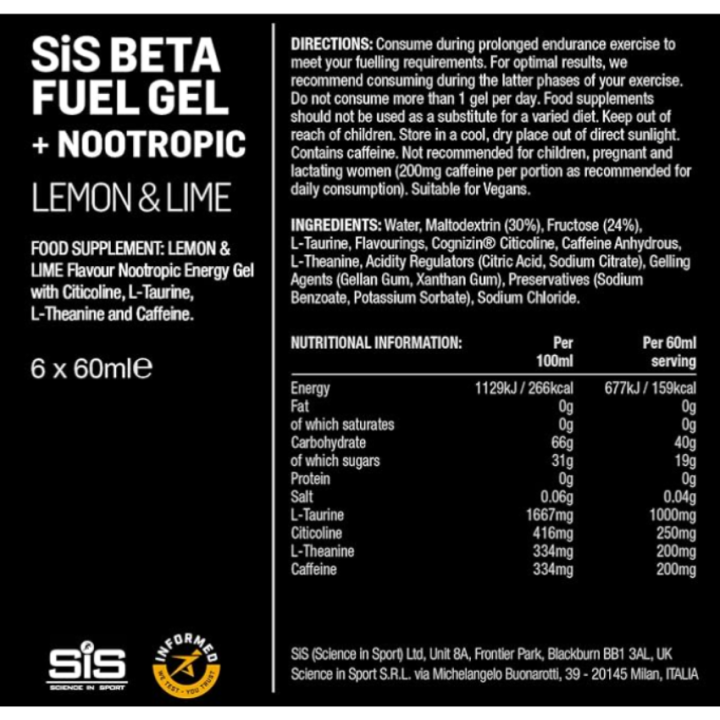SIS Beta Fuel Gel Nootropics Lemon & Lime (1 gel)